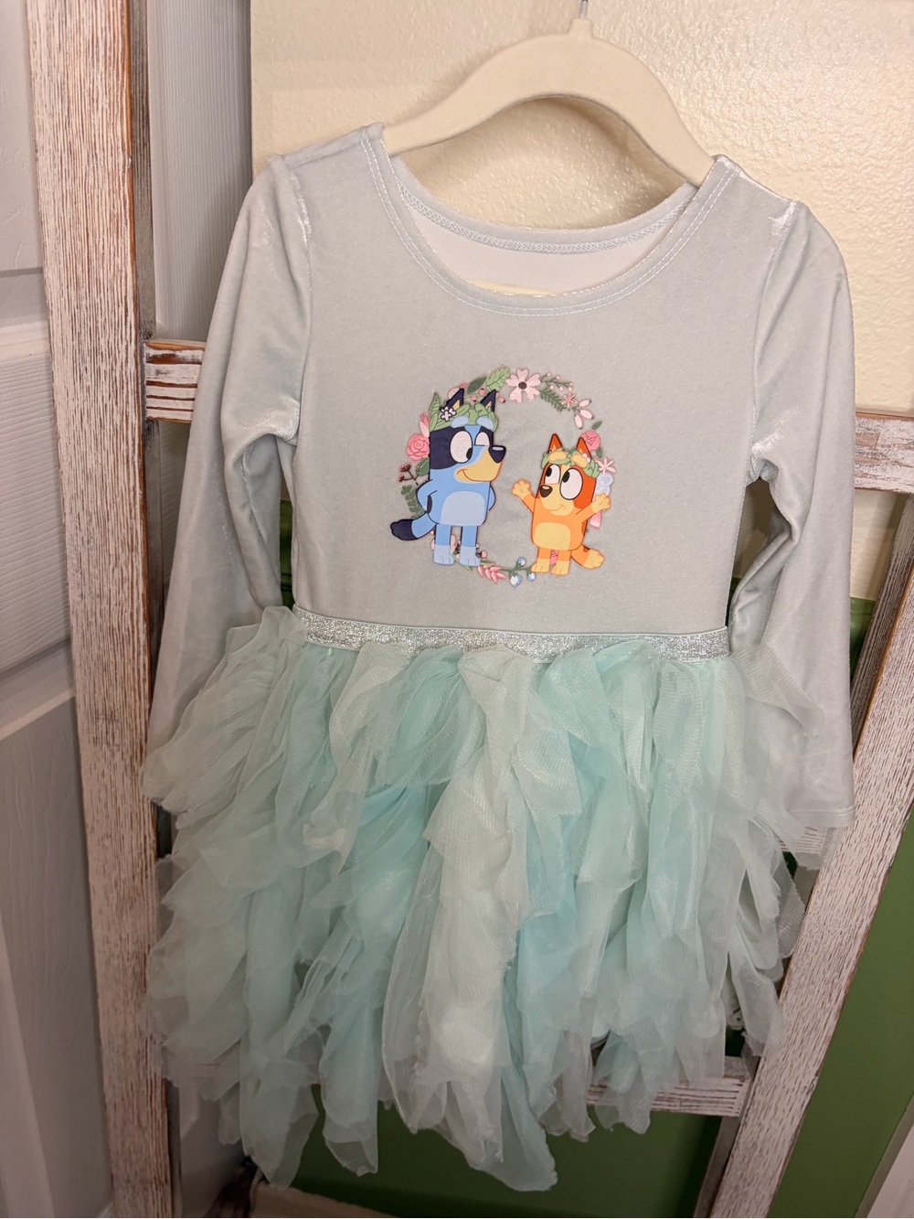 🩵 Bluey Bingo Tulle Tutu Dress Girls 3T Aqua Blue
